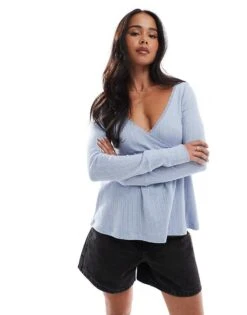 Hollister Long Sleeve Babydoll Pointelle I Top In Blue For Women -Hollister Shop 207894526 1 blue 1