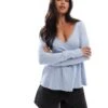 Hollister Long Sleeve Babydoll Pointelle I Top In Blue For Women -Hollister Shop 207894526 1 blue