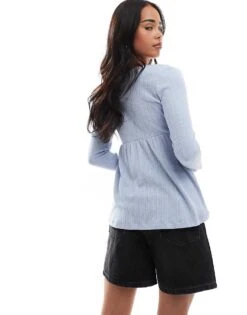 Hollister Long Sleeve Babydoll Pointelle I Top In Blue For Women -Hollister Shop 207894526 4