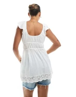Hollister Allover Lace Tie Front Mini Skater Dress With Kimono Sleeves In White For Women -Hollister Shop 207894577 3