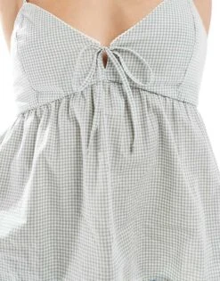 Hollister Textured Cami Strap Babydoll Top In Green Gingham For Women -Hollister Shop 207894579 3