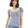 Hollister Slim Button Through Puff Sleeve Top In Blue For Women -Hollister Shop 207894637 1 blue