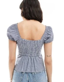 Hollister Slim Button Through Puff Sleeve Top In Blue For Women -Hollister Shop 207894637 4