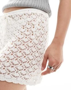 Hollister Low Rise Crochet Mini Skirt In White For Women -Hollister Shop 207894650 3