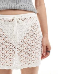 Hollister Low Rise Crochet Mini Skirt In White For Women -Hollister Shop 207894650 5