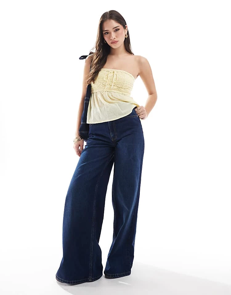 Hollister Sleeveless Crochet Detail Strapless Top In Lemon For Women 4 Hollister Sleeveless Crochet Detail Strapless Top In Lemon For Women - Image 2