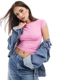 Hollister Longline Baby T-shirt In Pink For Women Purple