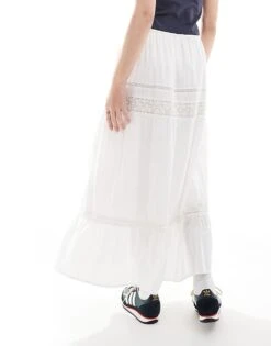 Hollister Lace Insert Maxi Skirt In White For Women -Hollister Shop 207894783 4