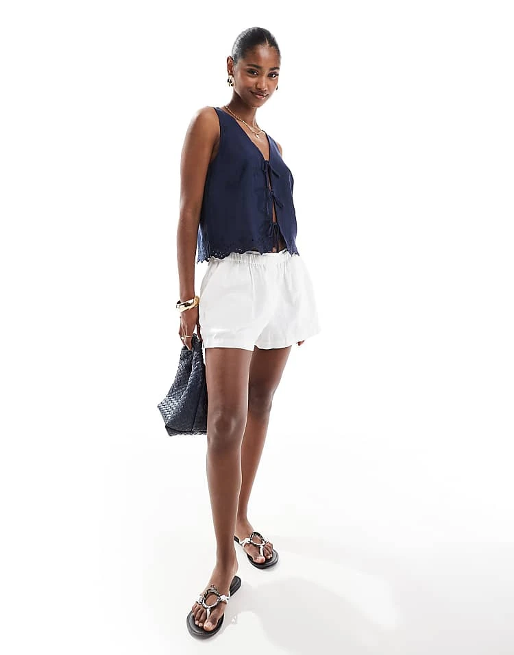 Hollister Tie Front Linen Top In Navy Blue For Women 4 Hollister Tie Front Linen Top In Navy Blue For Women - Image 2