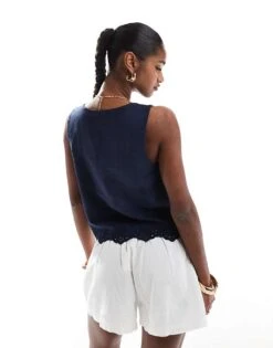 Hollister Tie Front Linen Top In Navy Blue For Women 9 Hollister Tie Front Linen Top In Navy Blue For Women -Hollister Shop 207894840 3