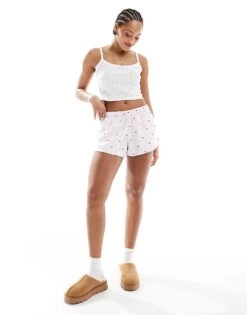 Hollister Nightwear Low Rise Baggy Flannel Boxer Short With Logo Waistband In Red Gingham For Women