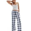 Hollister Nightwear Mid Rise Baggy Flannel Bottom In Blue Check Print For Women Multi