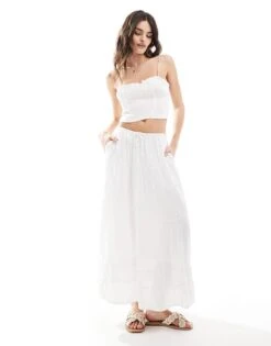 Hollister Tiered Maxi Skirt In White For Women