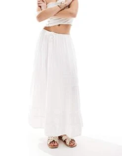 Hollister Tiered Maxi Skirt In White For Women -Hollister Shop 207894890 4