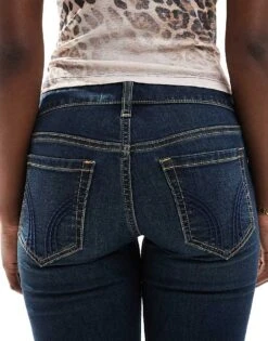 Hollister Low Rise Flare Jean In Dark Rinse For Women Dark Blue -Hollister Shop 207895614 5