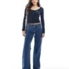 Hollister Low Rise Baggy Flare Jean In Ink Wash For Women Dark Blue