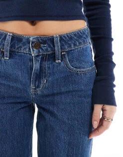 Hollister Low Rise Baggy Flare Jean In Ink Wash For Women Dark Blue -Hollister Shop 207895631 3