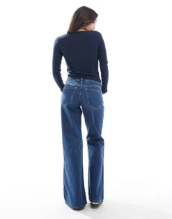 Hollister Low Rise Baggy Flare Jean In Ink Wash For Women Dark Blue -Hollister Shop 207895631 4