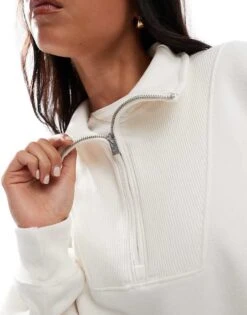 Hollister Oversized Ribbed Half Zip Sweat Top In White For Women -Hollister Shop 207895639 3