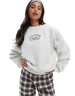 Hollister Script Logo Sweat Top In Grey For Women -Hollister Shop 207895651 1 grey 1