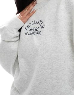 Hollister Script Logo Sweat Top In Grey For Women -Hollister Shop 207895651 2