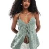 Hollister Tie Front Crochet Top In Green For Women