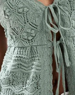 Hollister Tie Front Crochet Top In Green For Women -Hollister Shop 207895676 4