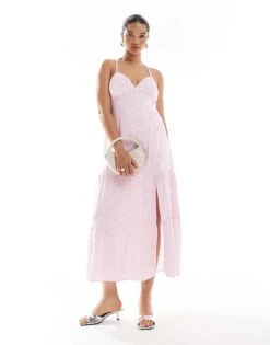 Hollister Open Back Maxi Dress With Thigh Split In Pink Ditsy Print For Women Multi -Hollister Shop 207895701 3