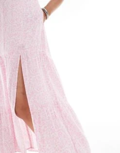 Hollister Open Back Maxi Dress With Thigh Split In Pink Ditsy Print For Women Multi -Hollister Shop 207895701 4