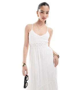Hollister Crochet & Woven Mix Maxi Dress With Hanky Hem In White For Women -Hollister Shop 207895710 3
