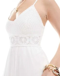 Hollister Crochet & Woven Mix Maxi Dress With Hanky Hem In White For Women -Hollister Shop 207895710 4