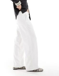 Hollister Low Rise Linen Wide Leg Trouser In White For Women -Hollister Shop 207895737 4