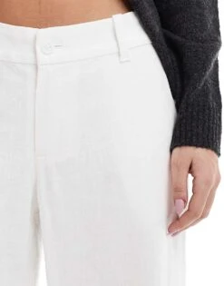 Hollister Low Rise Linen Wide Leg Trouser In White For Women -Hollister Shop 207895737 5