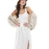 Hollister Embroidered Eyelet Detail Shirred Bust Maxi Dress With Thigh Split In White For Women Zen Blue -Hollister Shop 207895765 1 zenblue
