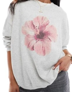 Hollister Motif Sweat Top In Grey For Women -Hollister Shop 207895767 4