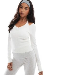 Hollister Long Sleeve Halter Neck Detail Top In Cream For Women -Hollister Shop 207895859 1 cream 1
