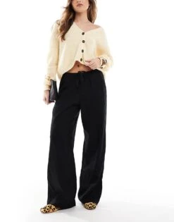 Hollister Pull On Super Baggy Rib Trouser In Black For Women -Hollister Shop 207895862 1 black 1