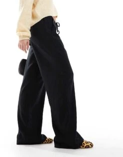 Hollister Pull On Super Baggy Rib Trouser In Black For Women -Hollister Shop 207895862 4