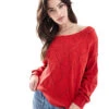 Hollister Off Shoulder Strawberry Motif Jumper In Red For Women