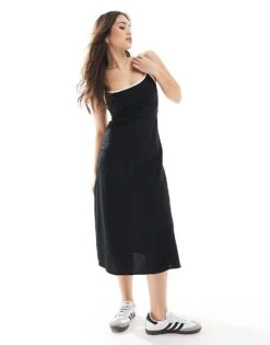 Hollister Linen Slip Maxi Dress With Contrast Binding In Black For Women -Hollister Shop 207895889 1 black 1