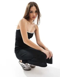 Hollister Linen Slip Maxi Dress With Contrast Binding In Black For Women -Hollister Shop 207895889 3