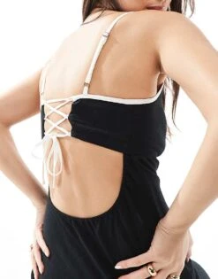 Hollister Linen Slip Maxi Dress With Contrast Binding In Black For Women -Hollister Shop 207895889 4