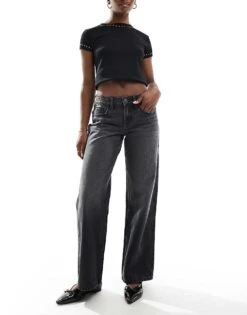 Hollister Low Rise Baggy Jean In Light Washed Black For Women