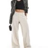 Hollister Low Rise Linen Wide Leg Trouser In Oatmeal For Women