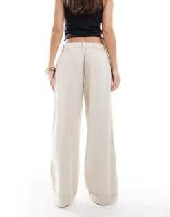 Hollister Low Rise Linen Wide Leg Trouser In Oatmeal For Women 11 Hollister Low Rise Linen Wide Leg Trouser In Oatmeal For Women -Hollister Shop 207895923 4