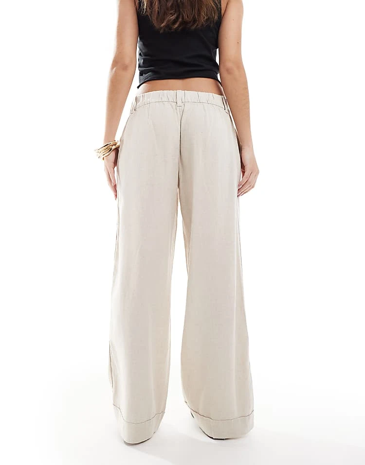 Hollister Low Rise Linen Wide Leg Trouser In Oatmeal For Women 6 Hollister Low Rise Linen Wide Leg Trouser In Oatmeal For Women - Image 4