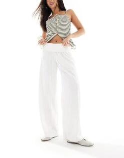 Hollister Foldover Super Pull On Trousers In White For Women