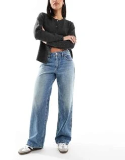 Hollister Curvy Mid Rise Baggy Fit Jean In Medium Blue Wash For Women -Hollister Shop 207895959 1 blue 1