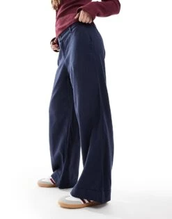 Hollister Low Rise Linen Wide Leg Trouser In Navy For Women -Hollister Shop 207895986 1 navy 1