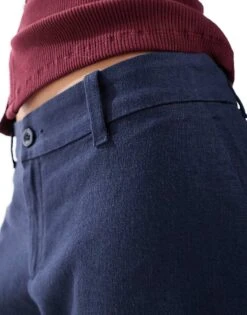 Hollister Low Rise Linen Wide Leg Trouser In Navy For Women -Hollister Shop 207895986 3